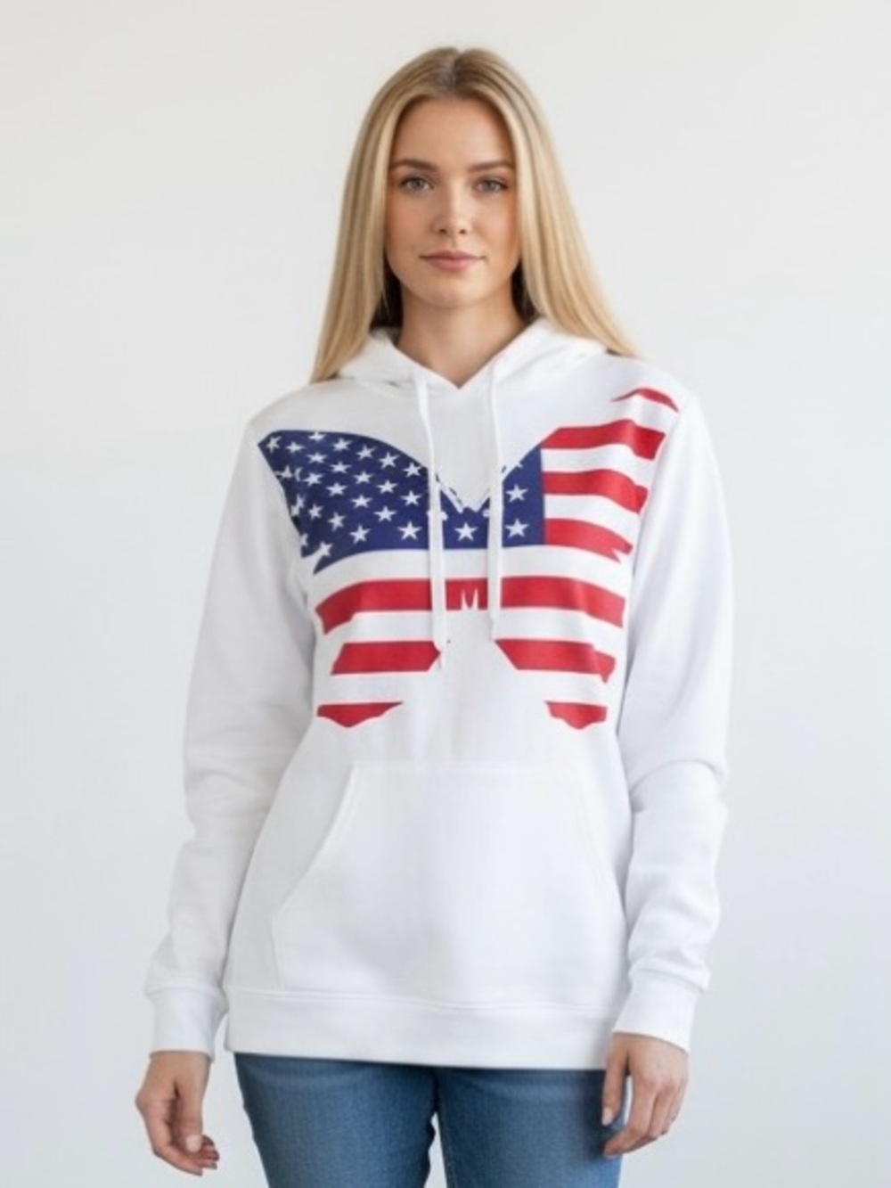 4/$24 American‎ Flag Butterfly Red White Blue Pullover Hoodie Sweatshirt